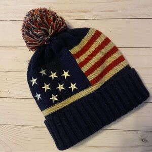 DC Patriotic Stars and Stripes Acrylic Pom Pom Beanie